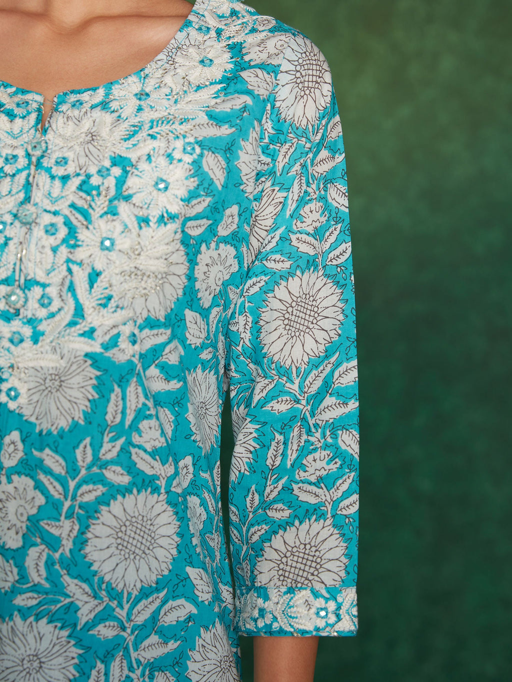 Likha Sky Blue Jaipuri Printed Naira Cut Co-ord Set LIKSKD142 (Set of 2)