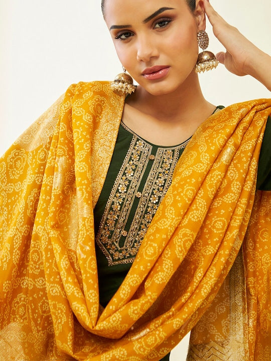 Soch Green Embroidered Zari Kurta with Trousers & Dupatta