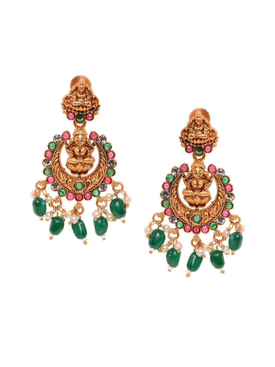 Saraf RS Jewellery Gold-Polished Stone-Studded Jewellery Set