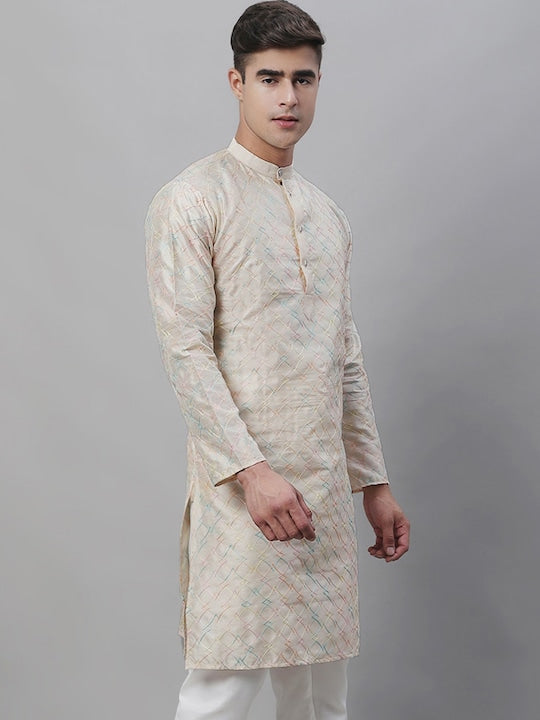 Sojanya Band Collar Embroidered Cotton Silk Kurta