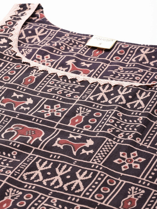 Anayna Women Ethnic Motifs Printed Gotta Patti Kurta