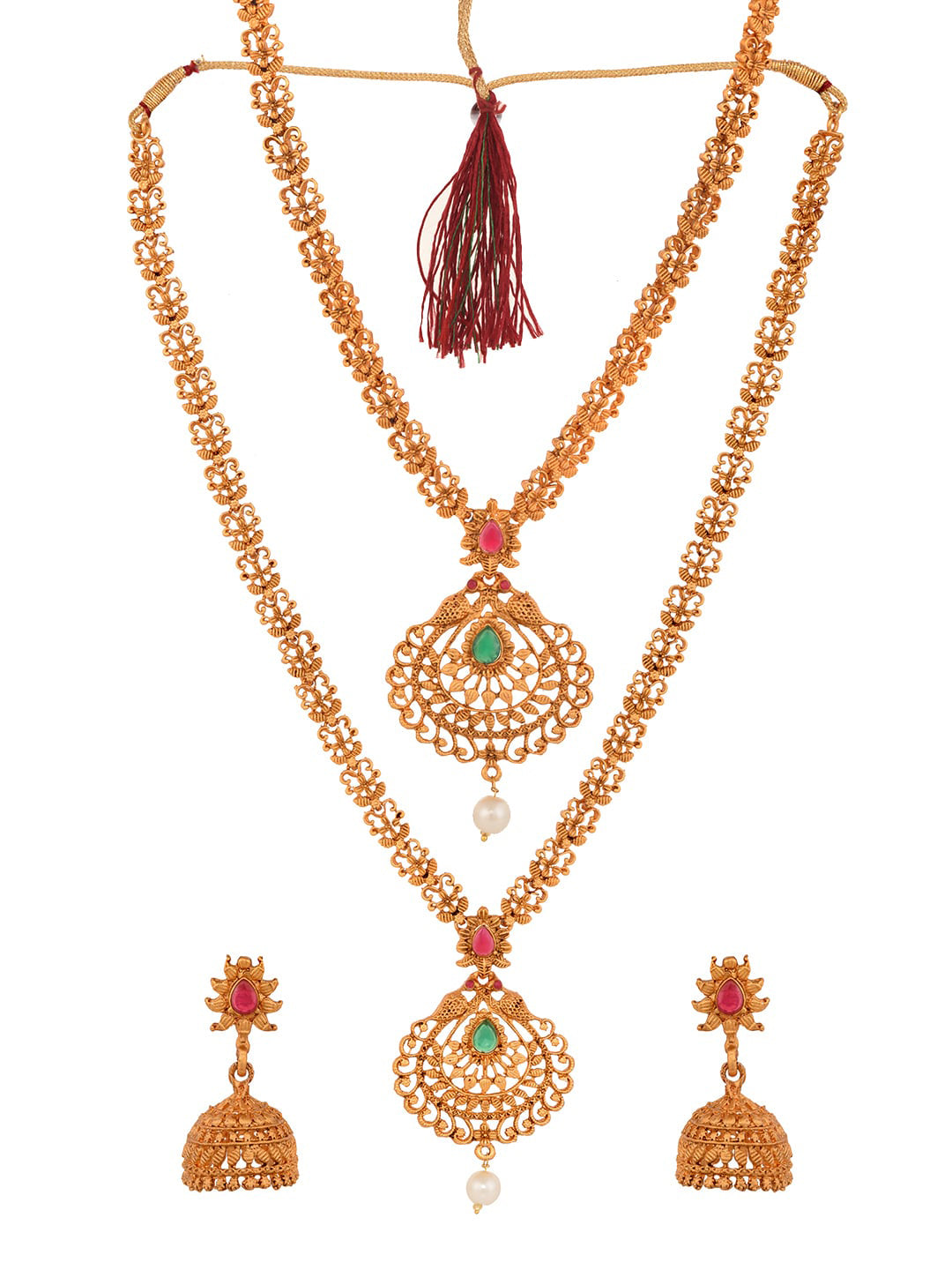 Saraf RS Jewellery Gold-Polished South Indian Imitation Bridal Temple Jewellery Set