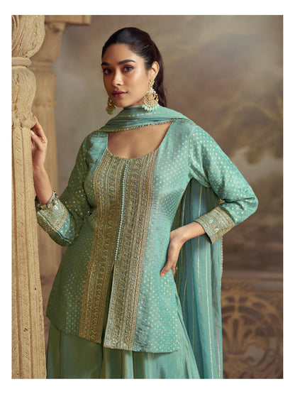 Anaita Sky Blue Georgette Readymade Suit with Embroidery Work