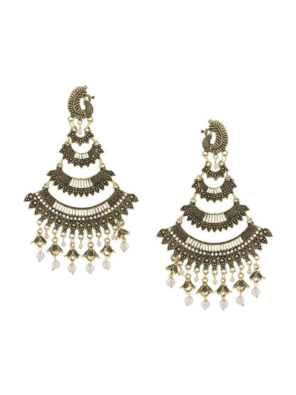 Anikas Creation Gold-Toned & White Peacock Shaped Chandbalis Earrings