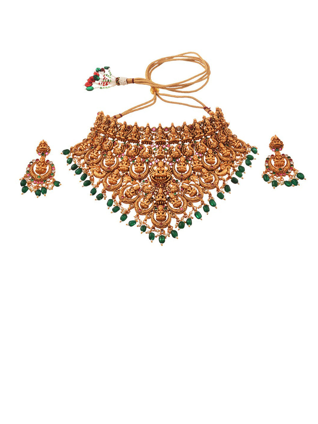Saraf RS Jewellery Gold-Polished Stone-Studded Jewellery Set