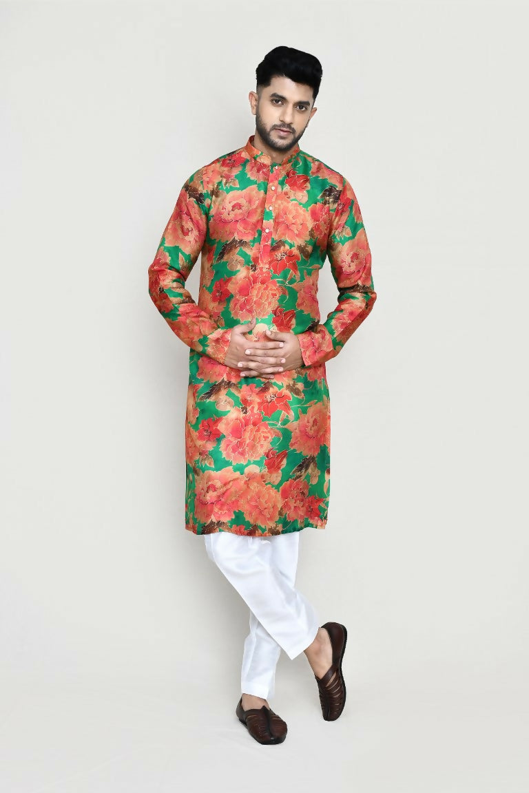 Joban Fashion Green Colored Modal Silk Fabric Kurta With Straight Fit Pant
