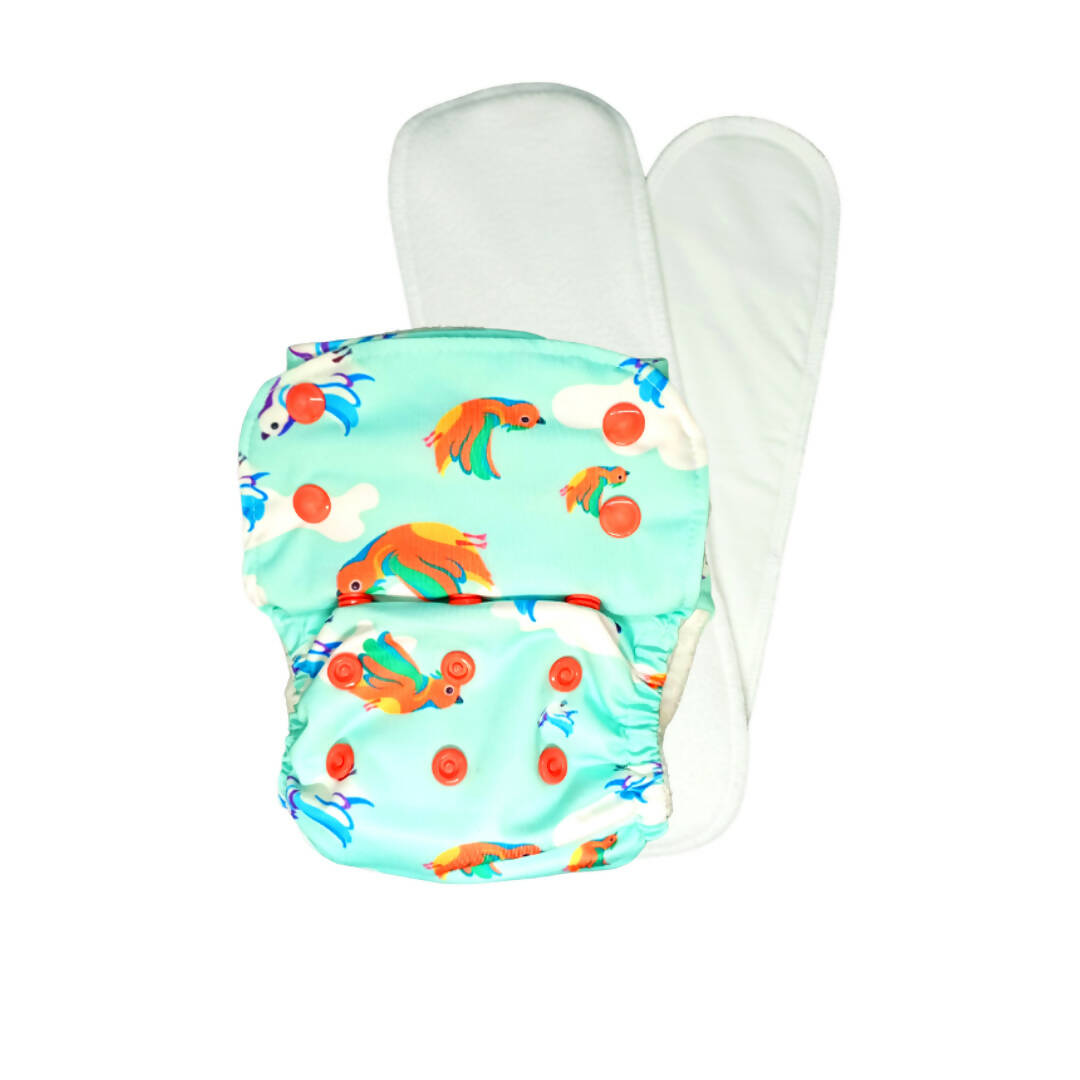 Kindermum Nano Aio Cloth Diaper With 2 Organic Cloth Inserts- Birdie For Kids