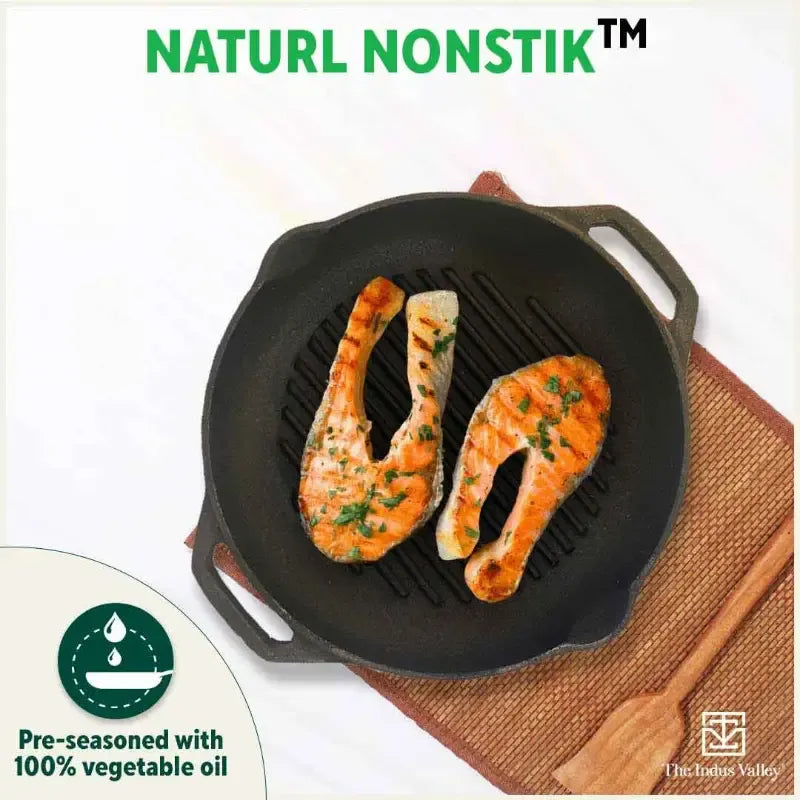 The Indus Valley Cast Iron Grill Pan with Twin Handle Pre-Seasoned