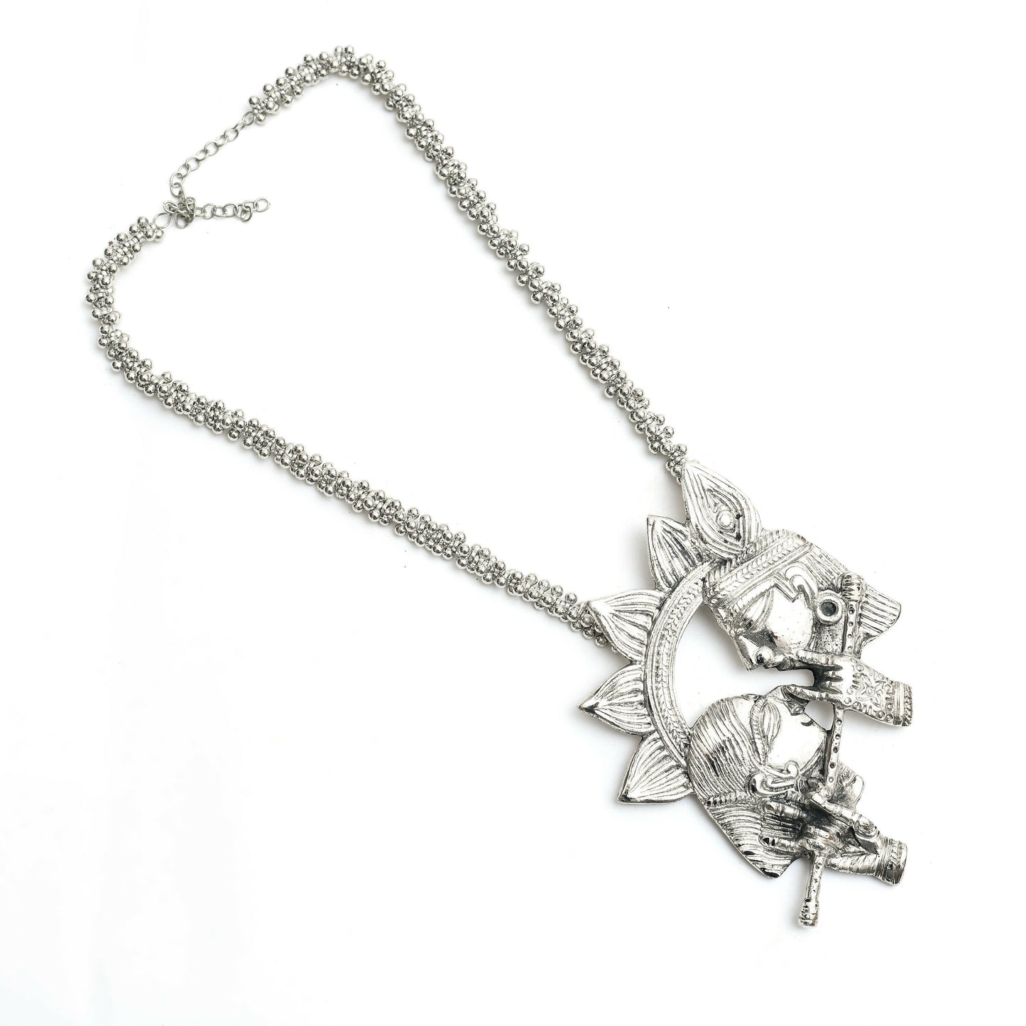 Mominos Fashion Johar Kamal Oxidised Silver-Plated Brass Finish Radha Kishan Long Necklace For Women (Silver)