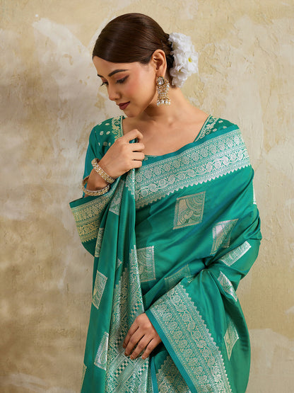 Shree Shyam Fashion Sea Green Silk Blend Saree