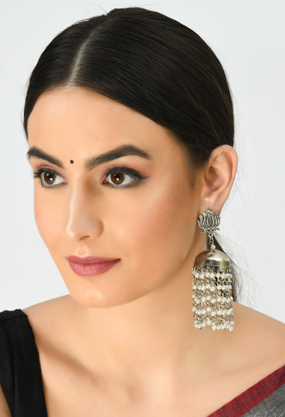 Mominos Fashion Johar Kamal Lotus Design Earrings With Pearls Jhumkas