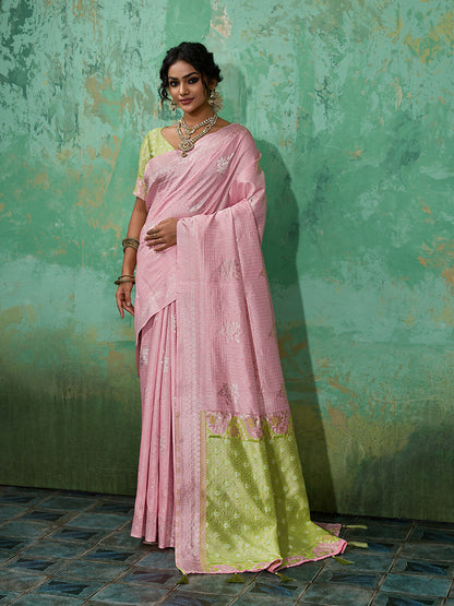Shree Shyam Fashion Pink Linen Cotton Saree