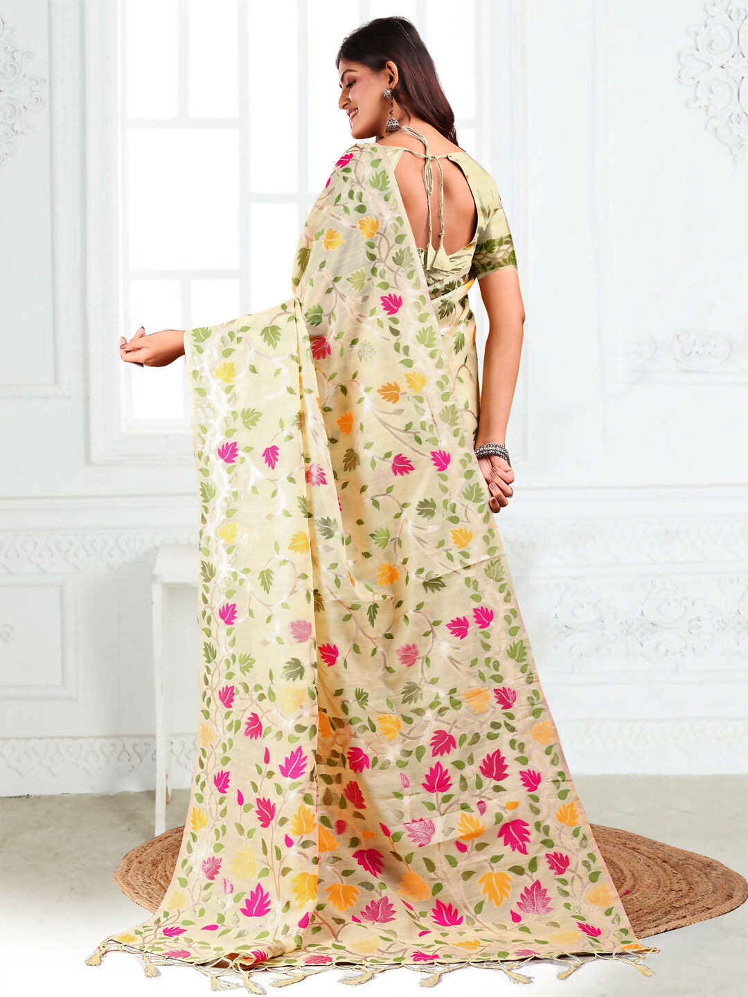 Shree Shyam Fashion Linen Cotton Off White Saree