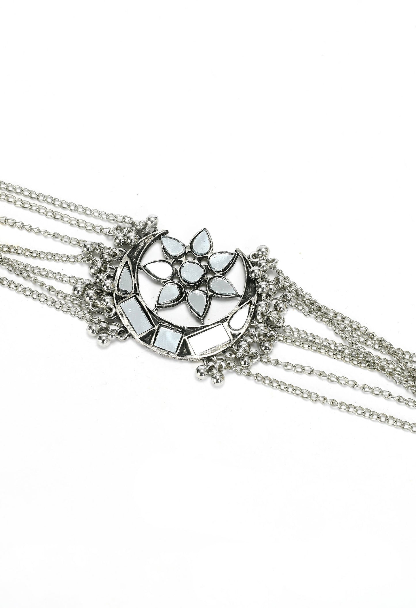 Mominos Fashion Johar Kamal Silver-Plated Brass Finish Mirror Work Choker For Women