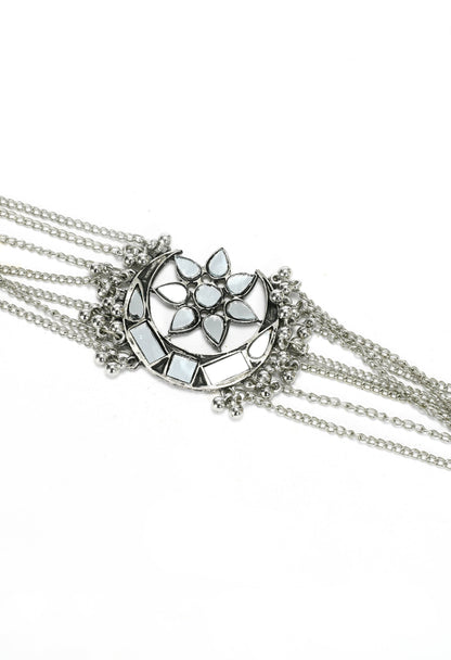 Mominos Fashion Johar Kamal Silver-Plated Brass Finish Mirror Work Choker For Women