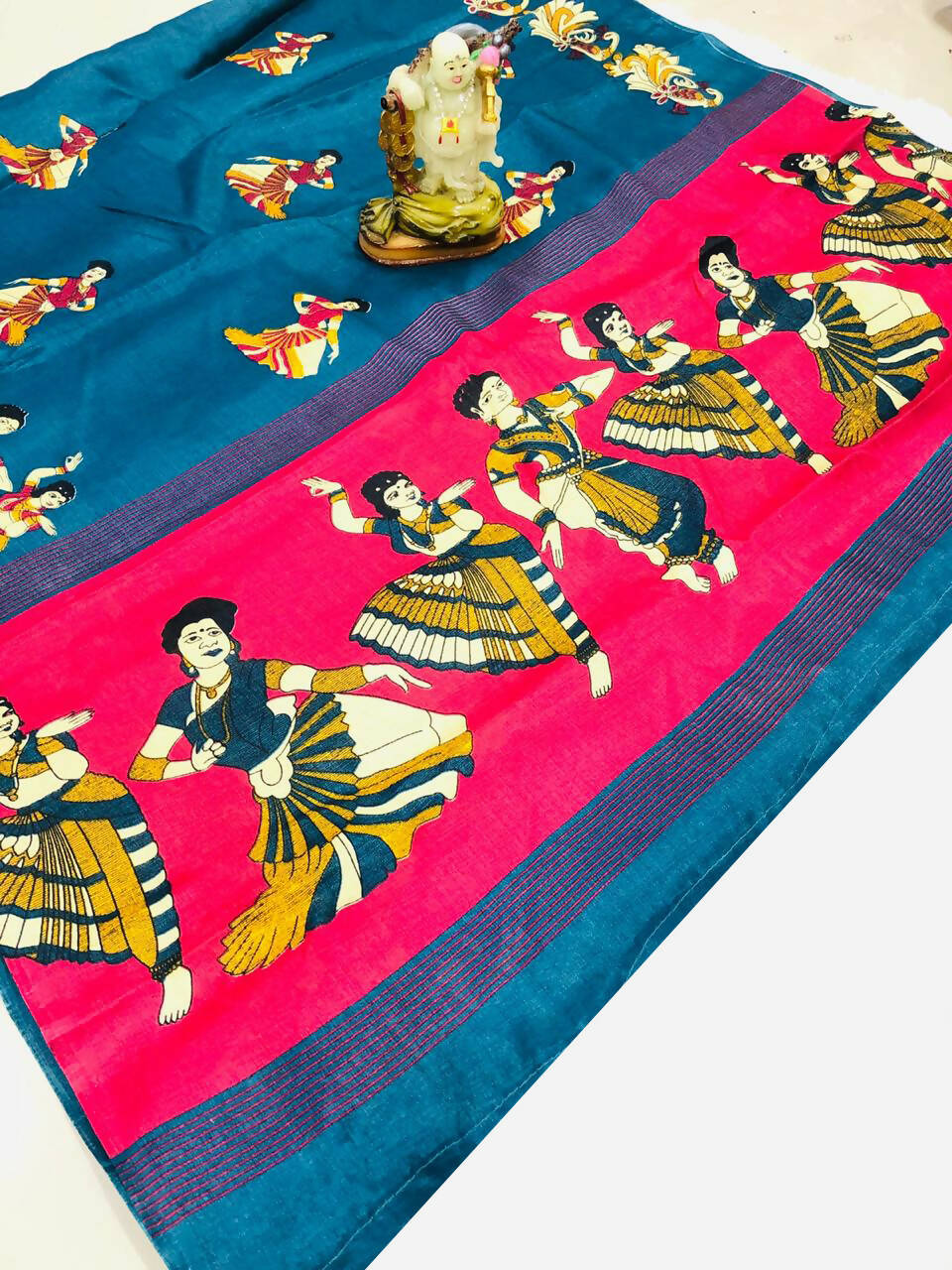 Vamika Rama Green & Red Kalamkari With Jhalar Khadi Silk Saree