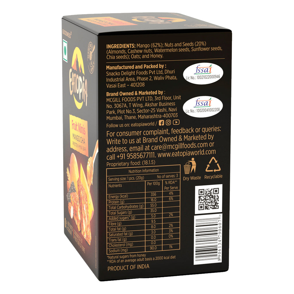 Eatopia Fruit Minis - Mango Chia Protein Mini Bar