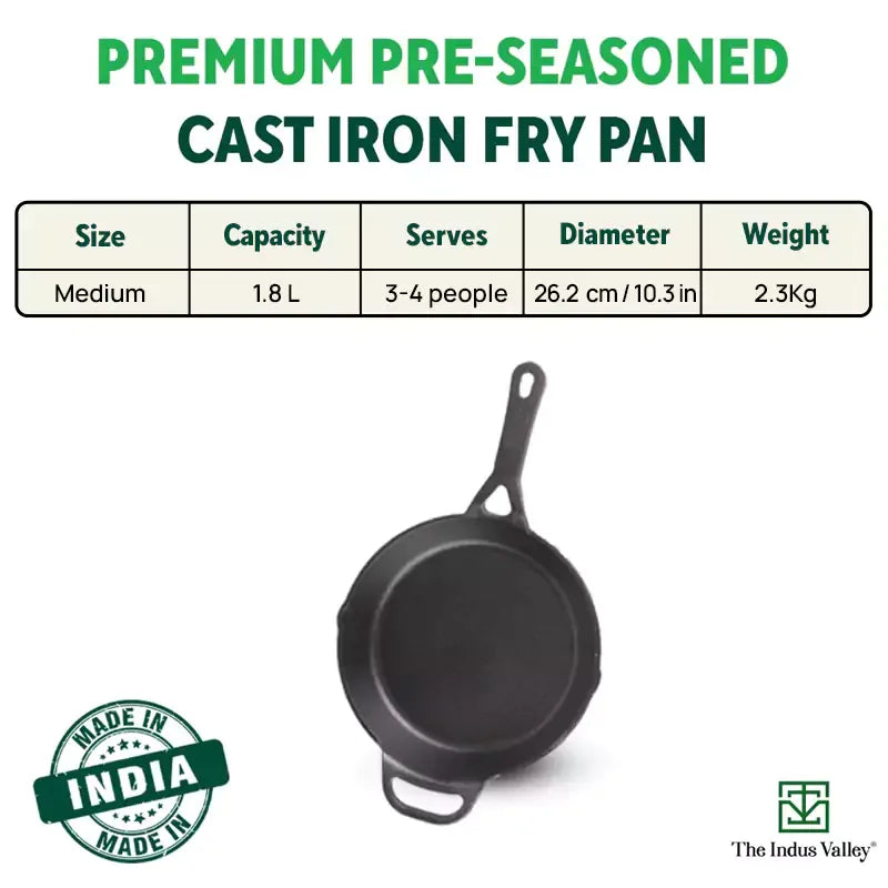 The Indus Valley Cast Iron Frying Pan Pre-Seasoned 26.2cm