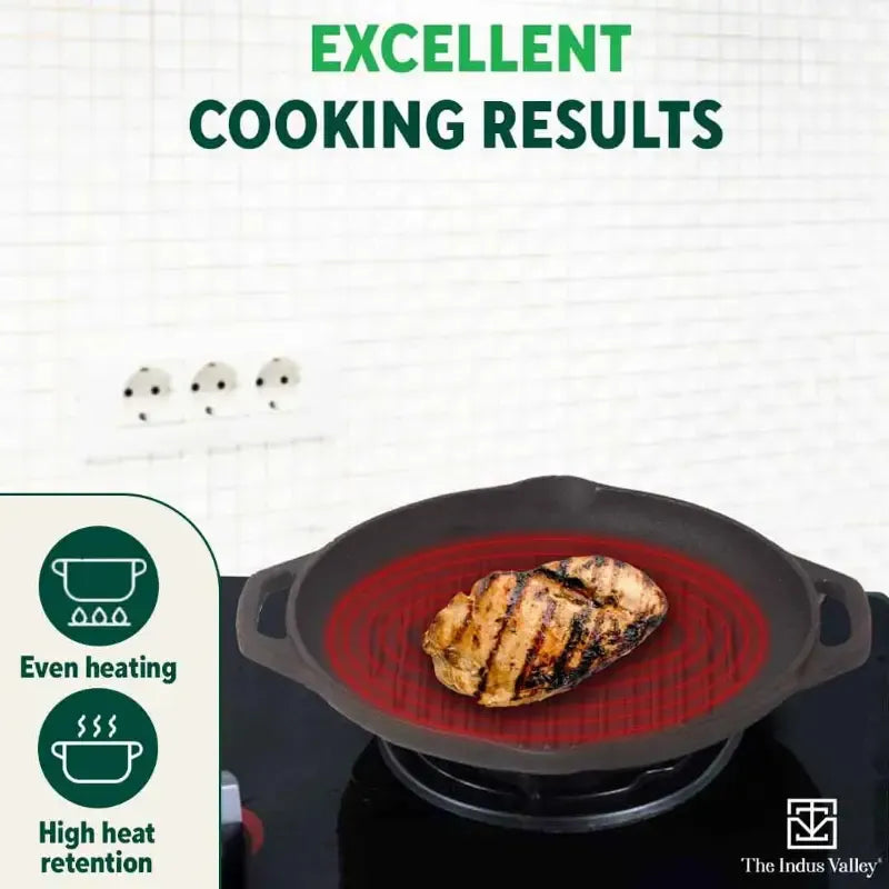 The Indus Valley Cast Iron Grill Pan with Twin Handle Pre-Seasoned
