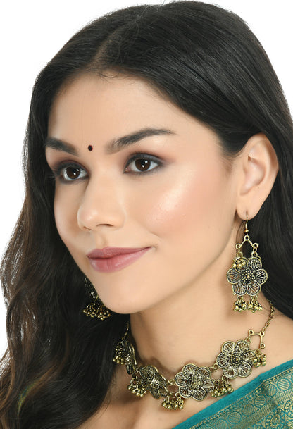 Mominos Fashion Johar Kamal Golden-Plated Brass Finish Floral Desgin Choker For Women