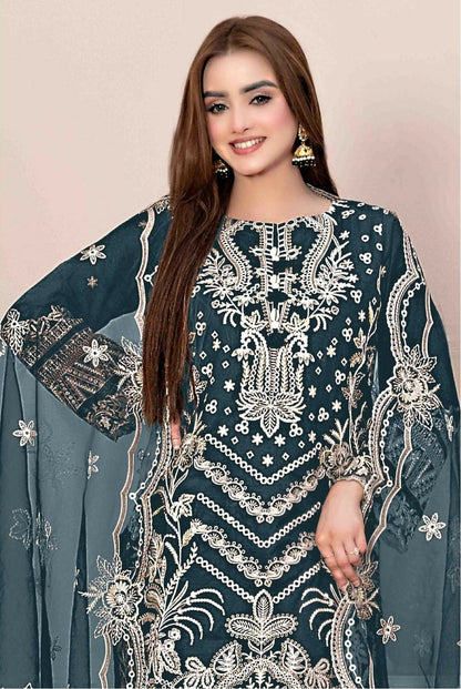 Anaita Teal Faux Georgette Stitched Suit with Embroidery Work