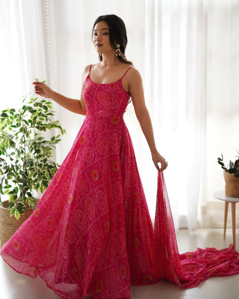 Joban Fashion Pink Kurta Set Chiffon Sequin Embroidery Work