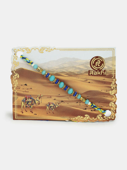 NVR Women & Men Set of 4 Blue Evil Eye Charm Rakhi With Roli Chawal