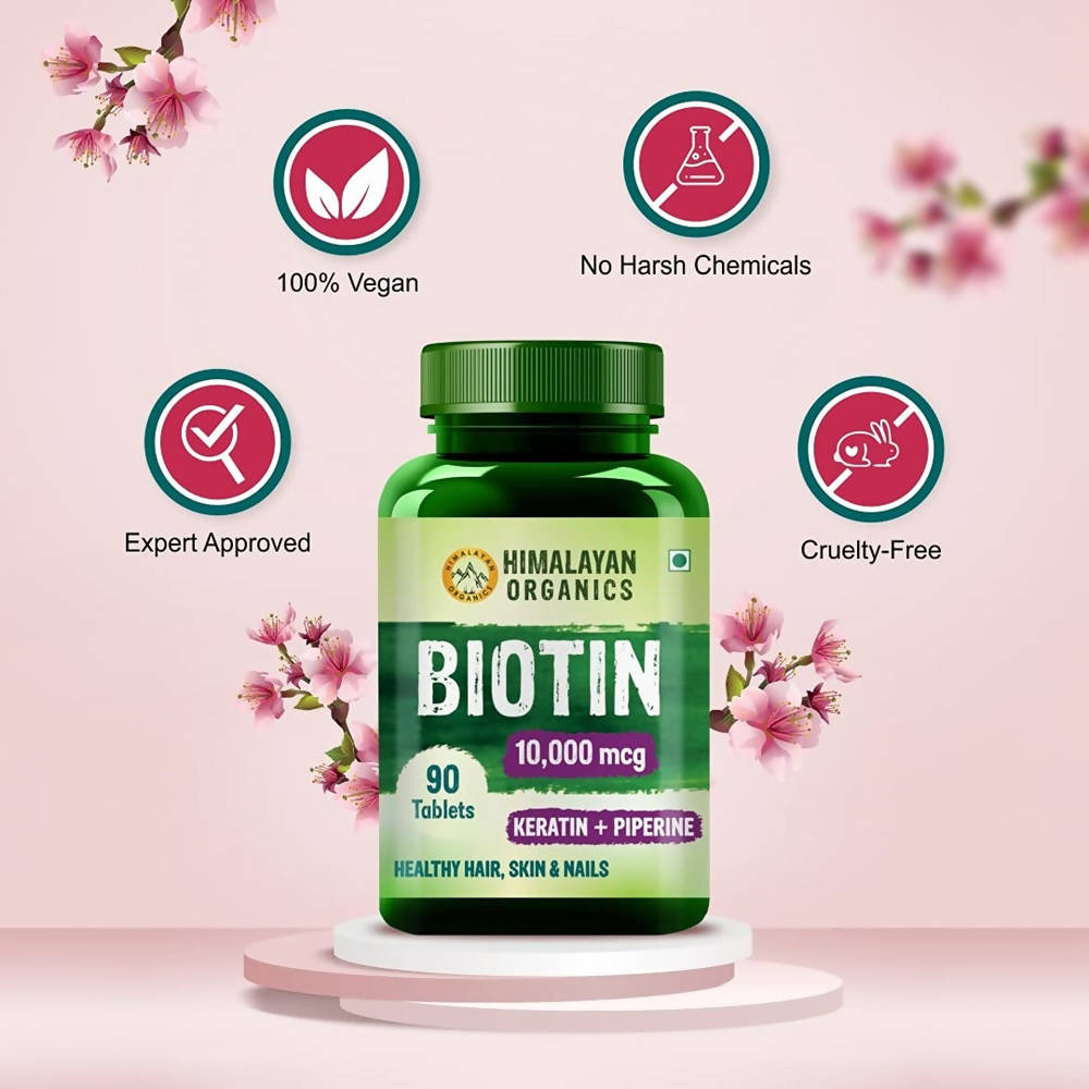 Himalayan Organics Biotin 10000 Mcg with Keratin + Piperine Tablets - 90 Tabs