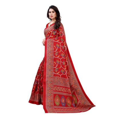 Vamika Printed Jute Silk Red Saree (Rishika Red)