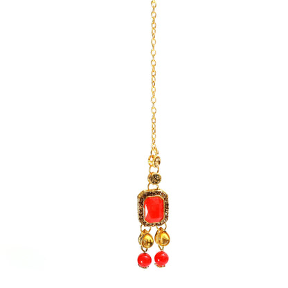 Mominos Fashion Johar Kamal Gold-Polished Brass Finish Kundan/Pearls Choker For Women (Red)