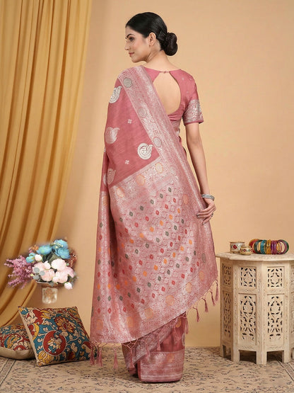 Shree Shyam Fashion Pink Linen Cotton Saree