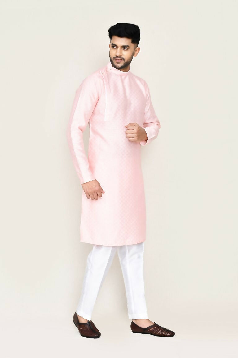 Joban Fashion Pink Colored Jacquard Silk Fabric Kurta With Straight Fit Pant