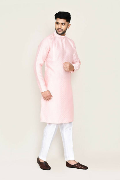 Joban Fashion Pink Colored Jacquard Silk Fabric Kurta With Straight Fit Pant