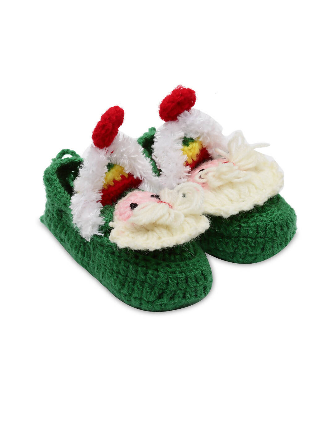 Chutput Kids Woollen Hand Knitted Cartoon Detailed Booties - Green