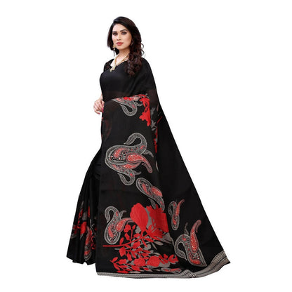 Vamika Printed Jute Silk Black Saree (Leo Black)
