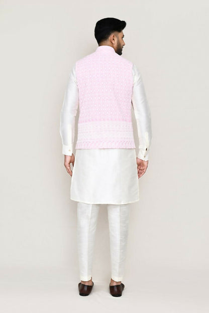 Joban Fashion White Colored Art Silk Fabric Kurta, Jacket With Straight Fit Pant