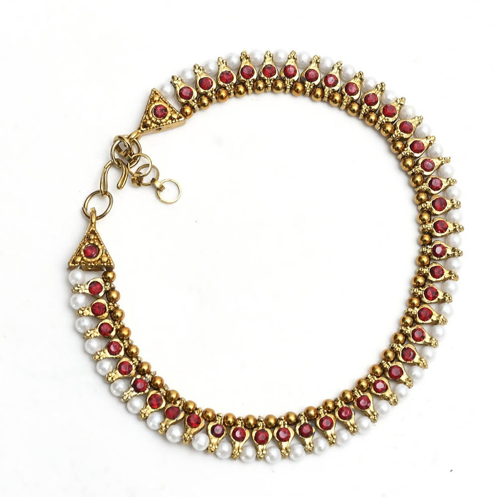 Mominos Fashion Kamal Johar Red Kundan Anklets