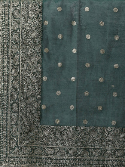 Ahalyaa Dark Green Chanderi Solid Kurta With Palazzo And Dupatta Set