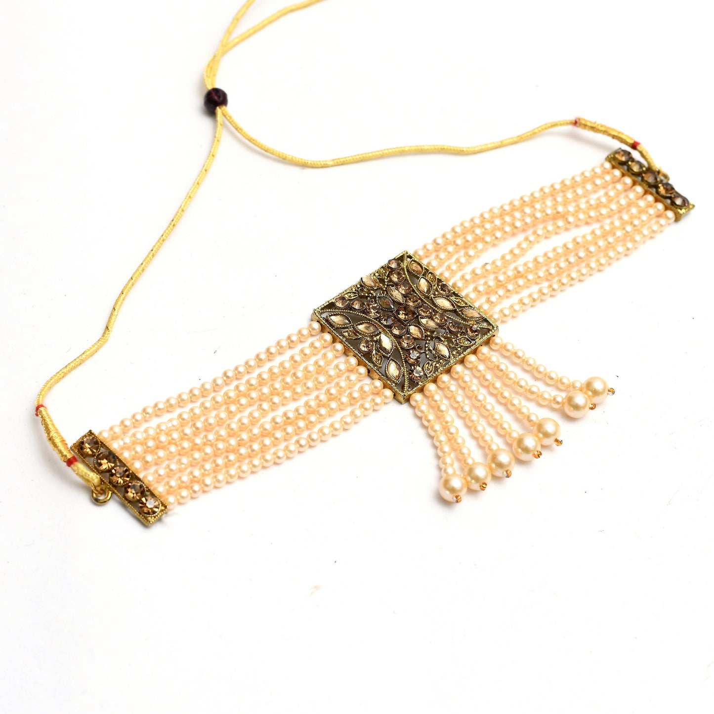 Mominos Fashion Johar Kamal Off White Color Kundan & Pearls Necklace Set