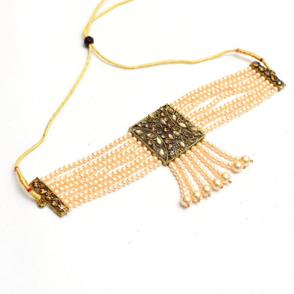 Mominos Fashion Johar Kamal Off White Color Kundan & Pearls Necklace Set