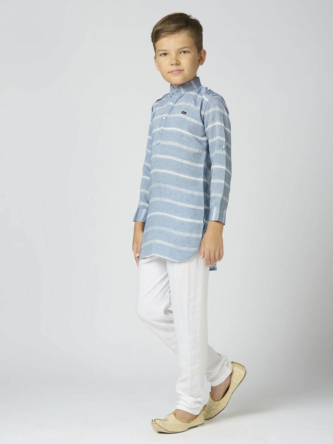 Joban Fashion Kids Island Full Sleeves Cotton Kurta and Pyjama Set with Strip - Blue