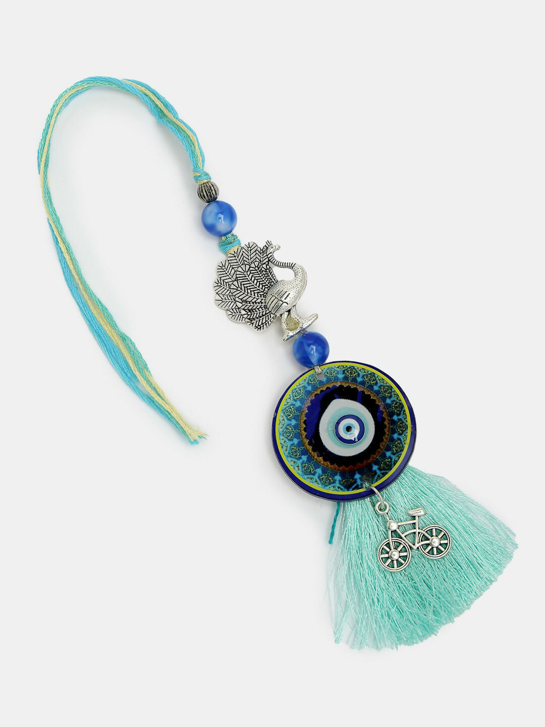 NVR Women & Men Set of 2 Blue Evil Eye & Beaded Bhaiya Bhabi Rakhi With Roli Chawal & Chocolate