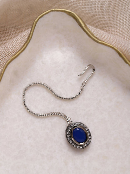 Women's Blue Silver-Toned Kundan Studded Maang Tikka - Ruby Raang