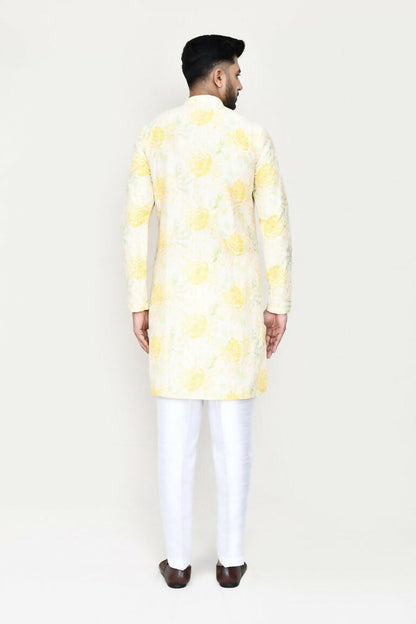 Joban Fashion Yellow Colored Rayon Based With Digital Print Fabric Kurta With Straight Fit Pant