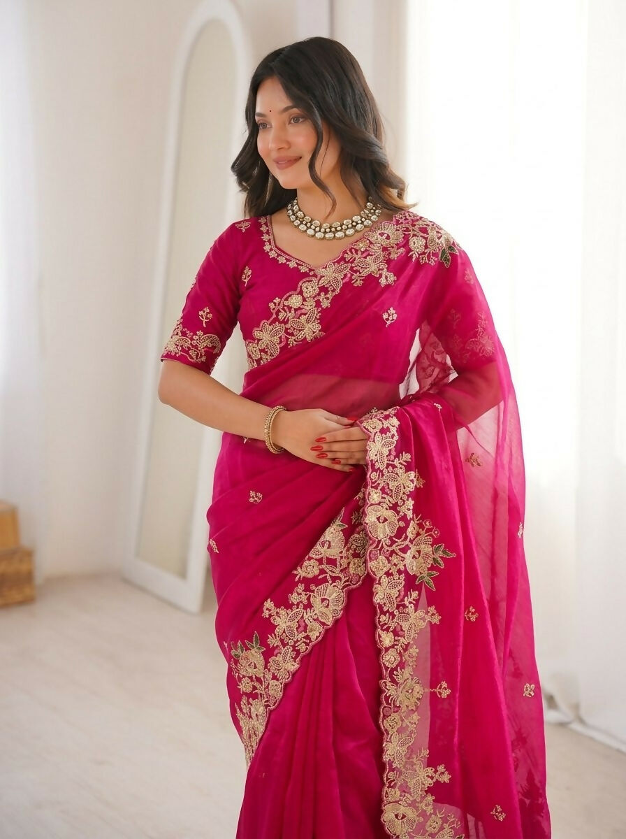 Teeya Creation New Womens Latest Party Wear Soft Chiffon Silk Saree-Red