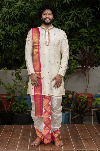 Hand Embroidered Pattu Set by Hilo Design