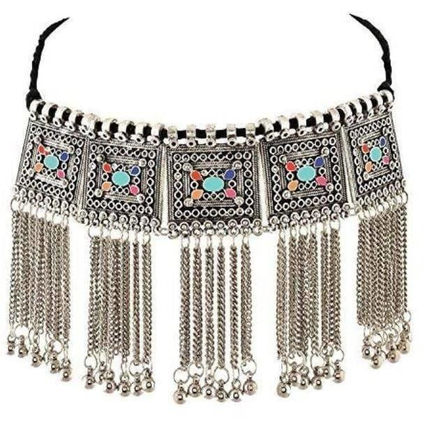 MS Fashion India Latest Design Oxidized Silver Necklace For Women - Multi Color