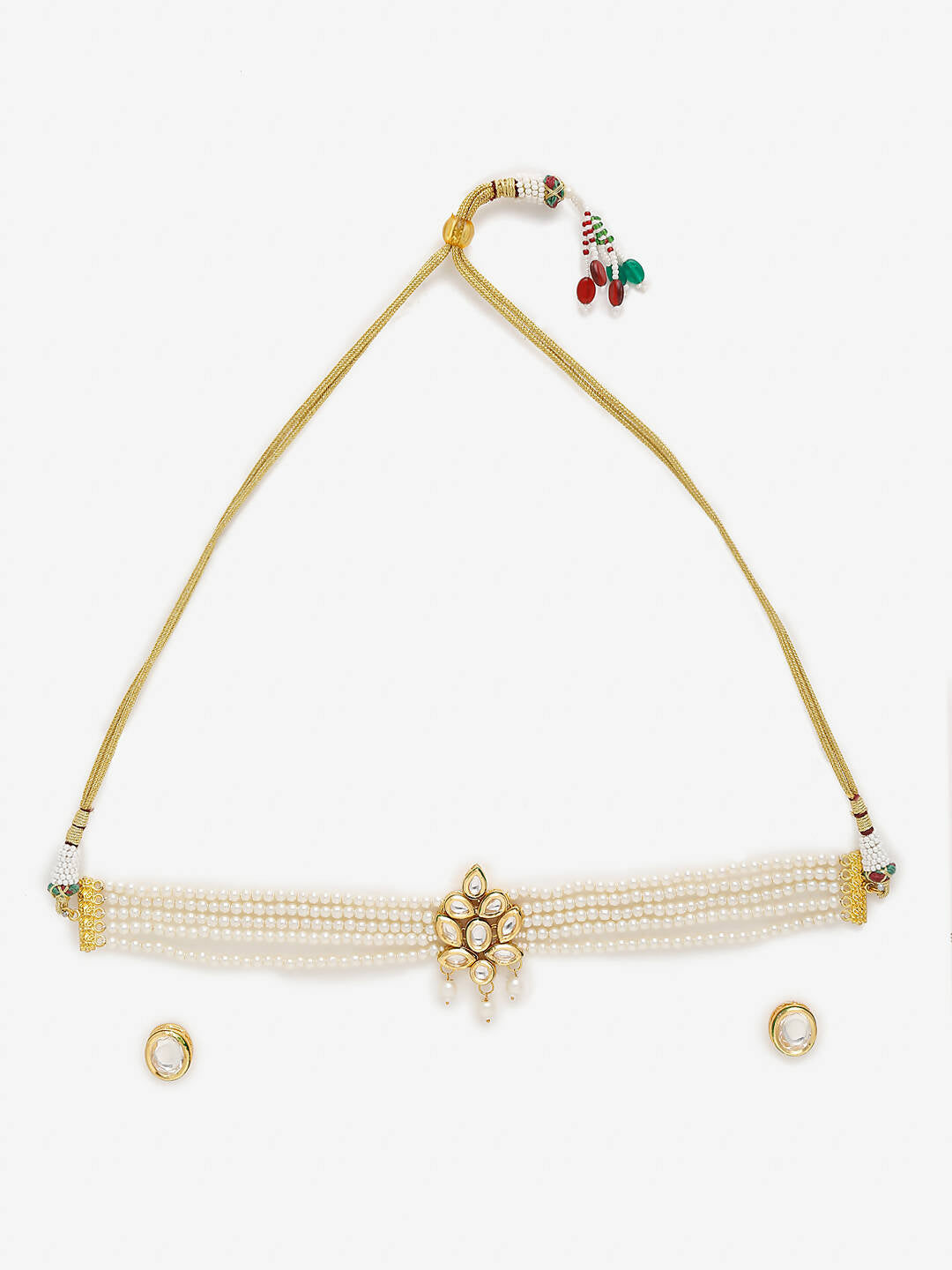 Gold-Polished White Pearl Kundan Choker With Studs - Ruby Raang