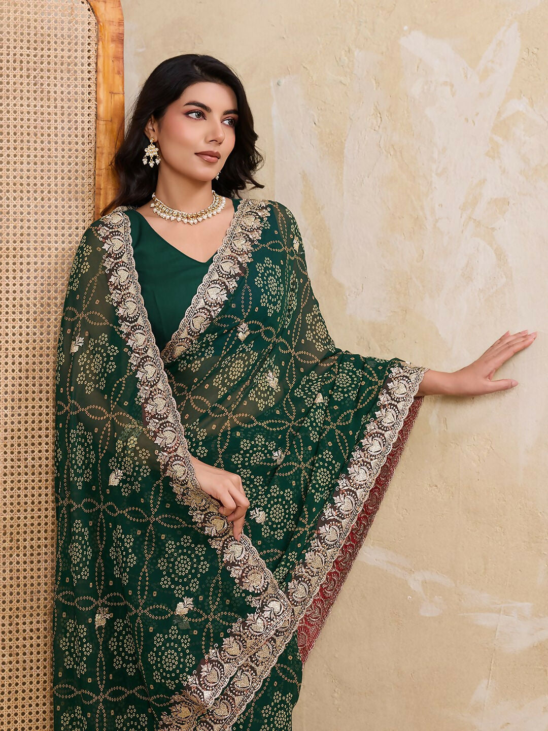 Teeya Creation New Trendy Leheriya Bandhani Georgette Saree For Daily Wear -Green