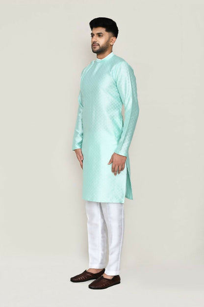 Joban Fashion Green Colored Jacquard Silk Fabric Kurta With Straight Fit Pant